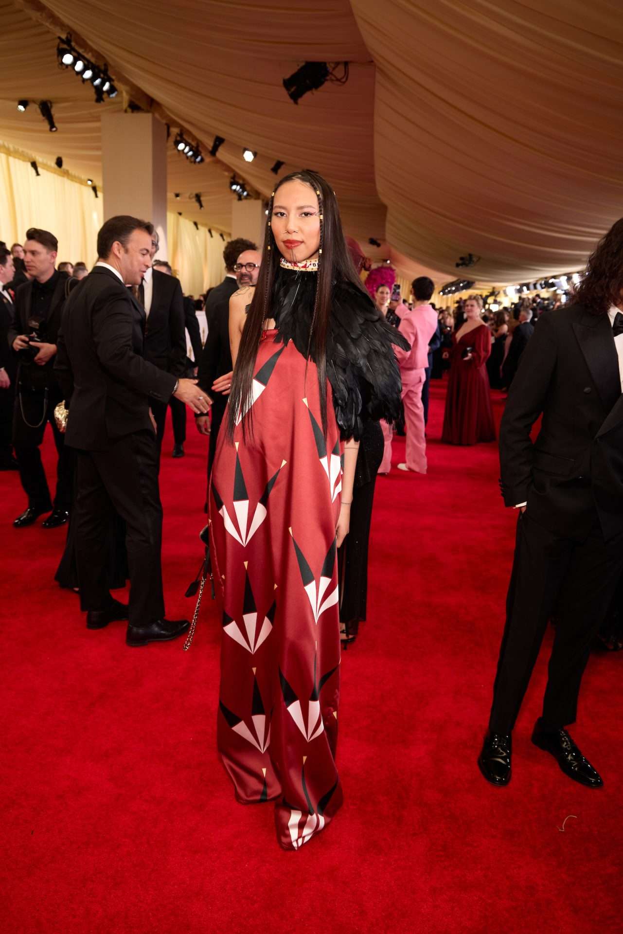 Quannah Chasinghorse at the Oscar red carpet