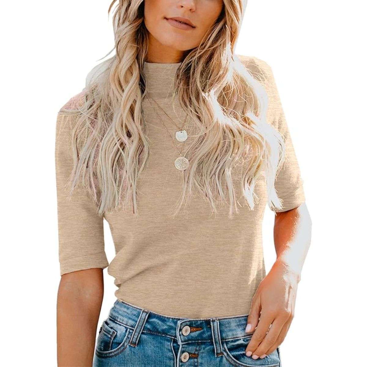 Dressy Casual Fall Cute Mock Turtleneck Business T-Shirt 1