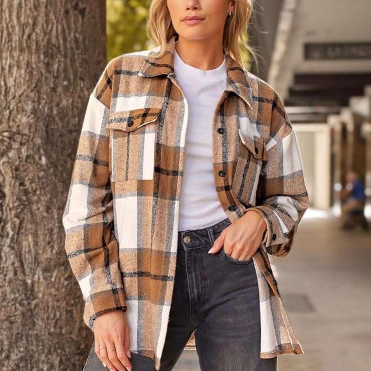 Flannel Plaid Button Down Long Sleeve Shirt Jacket 2